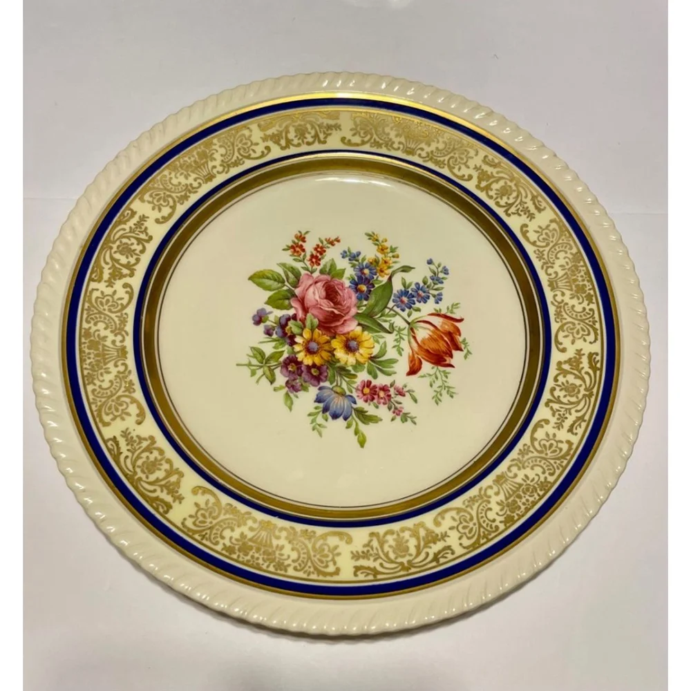 Old English Johnson Bros Floral Rose ornate metallic gold blue scalloped - Picture 2 of 10